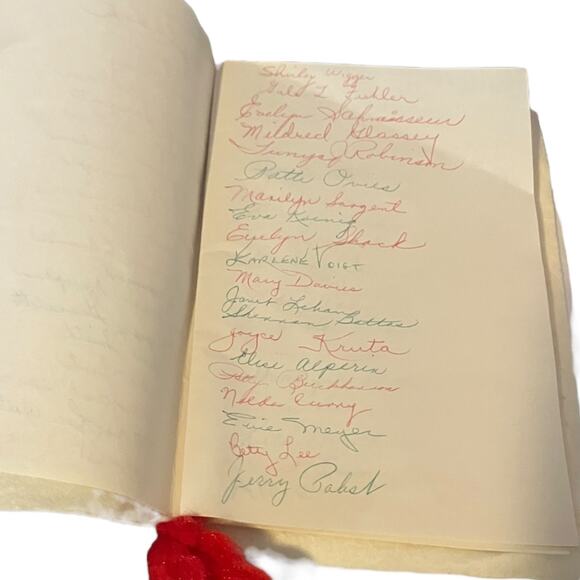Vintage 1968 Christmas Memory Guest Book Felt Holly Cover Handwritten Signatures - Picture 4 of 6